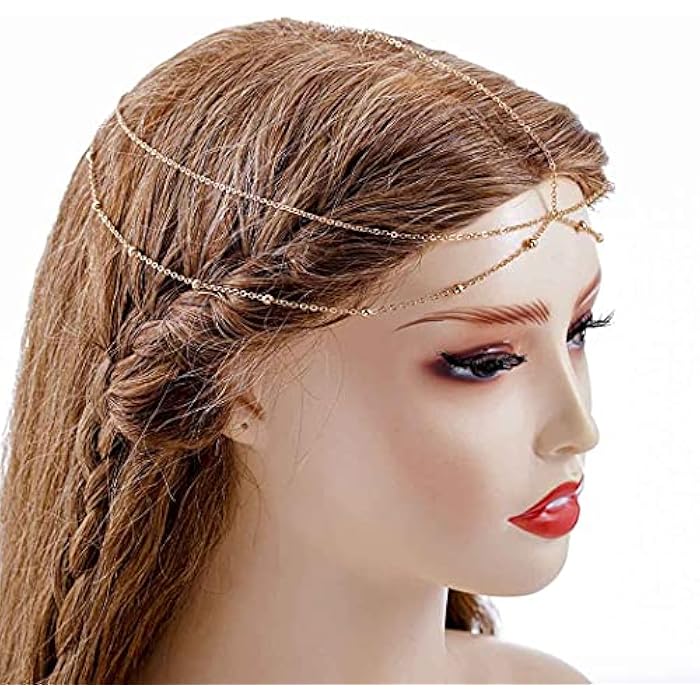 Bomine Boho Beaded Head Chain Gypsy Hair Chain Festival Wedding Jewelry Headpieces Hair Acessories for Women and Girls (Gold) - Image 2